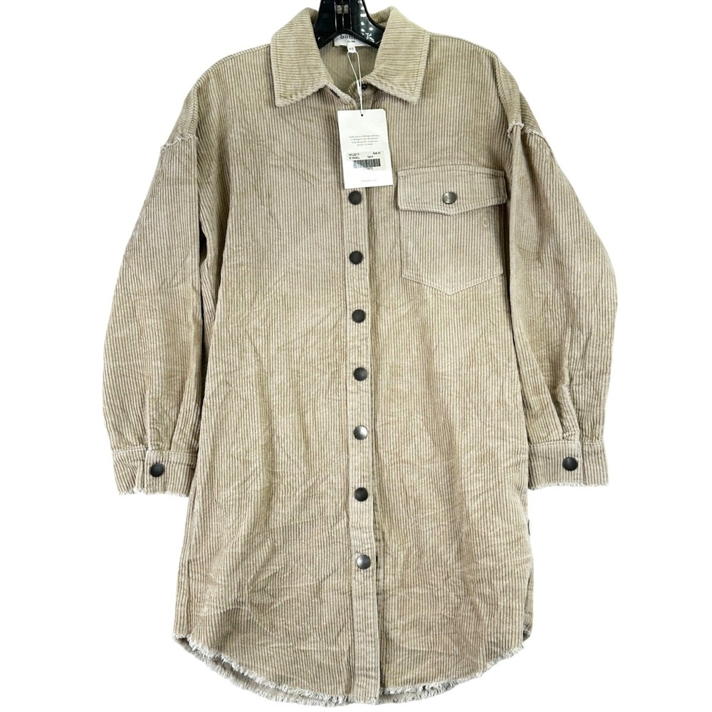Böhme WJL2215 Corduroy Shacket Women XS‎ Sand Beige Boho Raw Hem